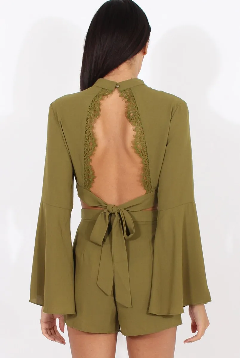 Green Cut Out Bell Sleeve Co-ord - Leia