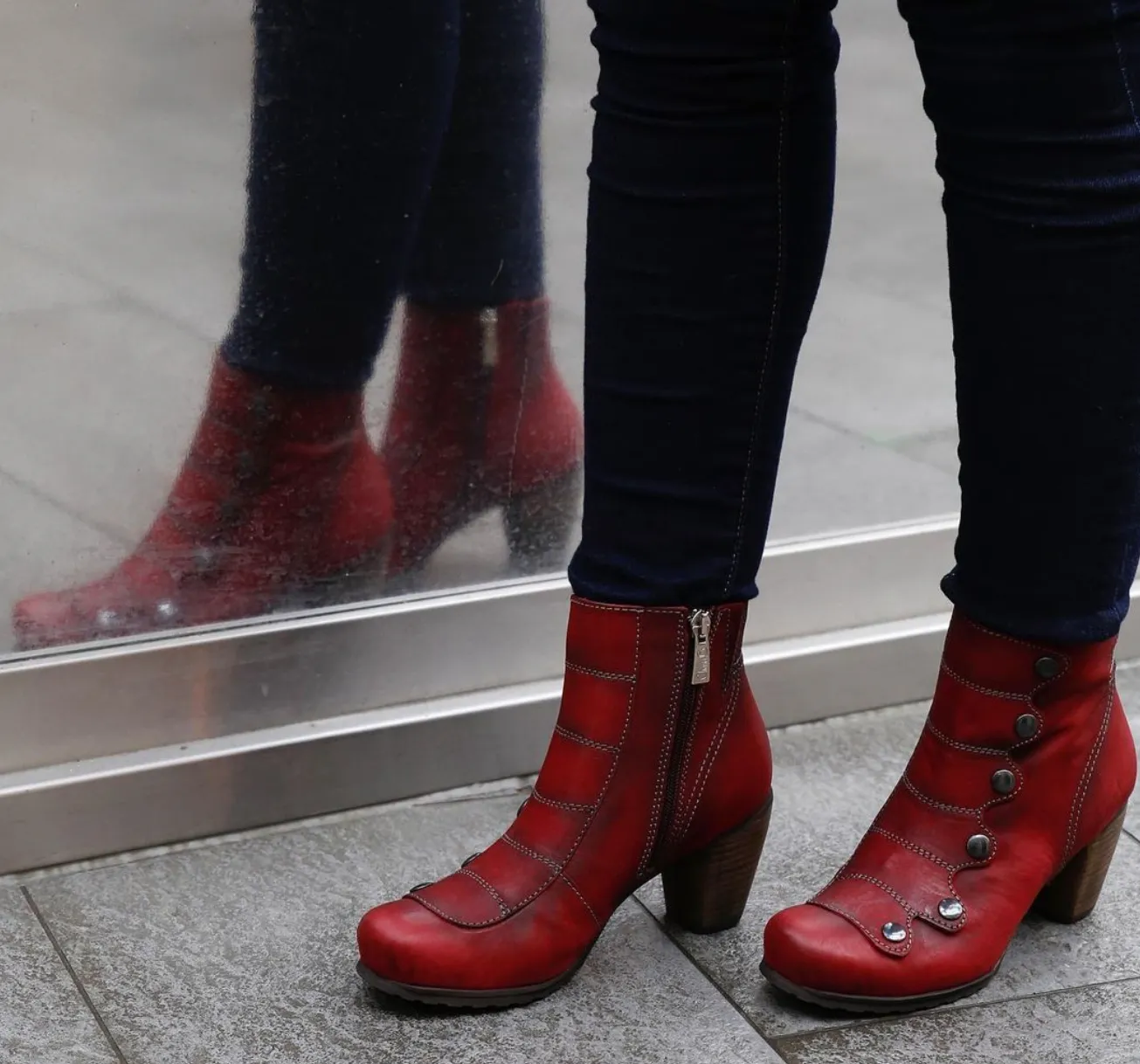 Jour - Cranberry/Grey- Ankle Boot