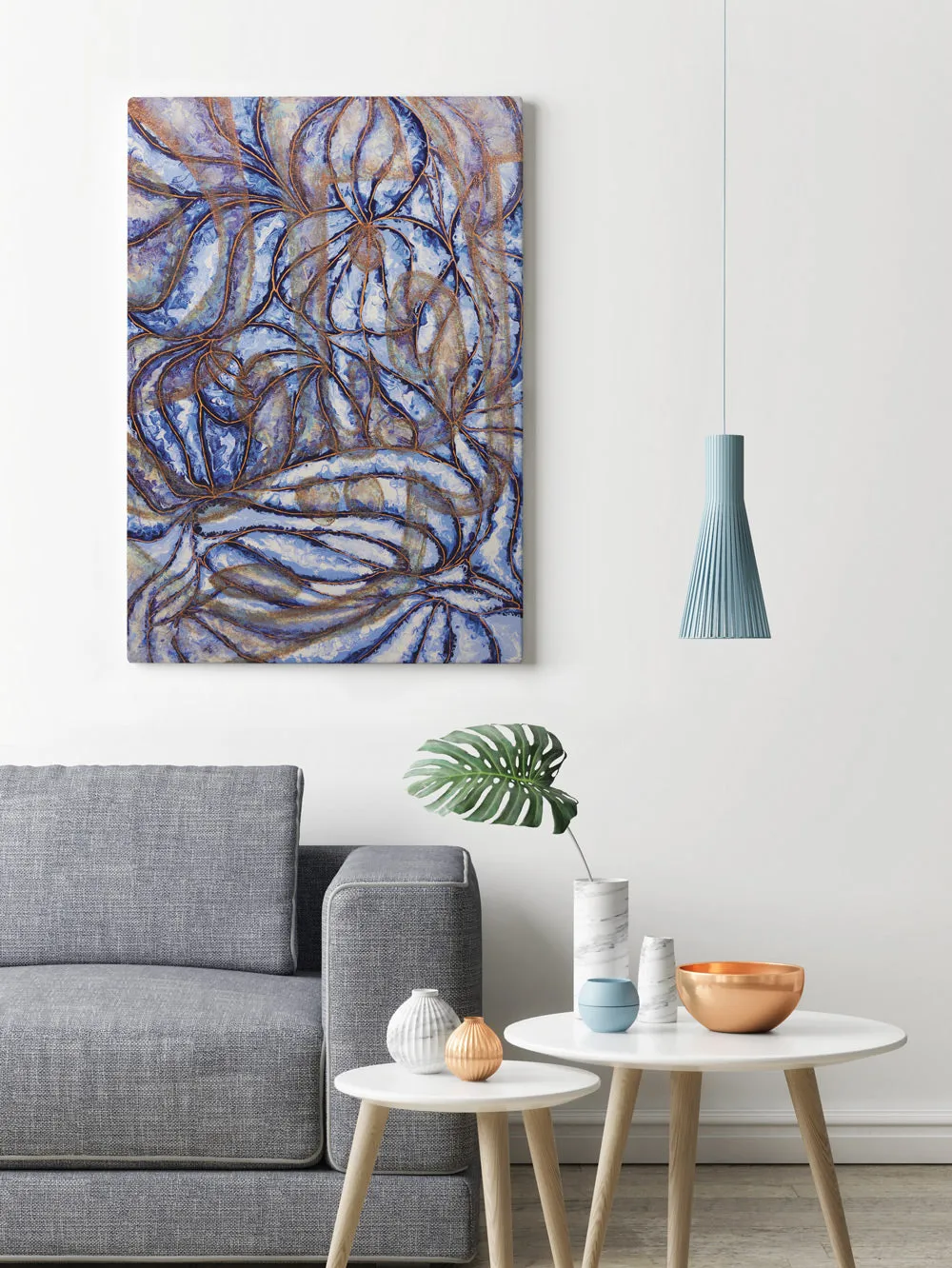 Kun Fayakun in Blue Ready to Hang Arabic Calligraphy Islamic Canvas Art