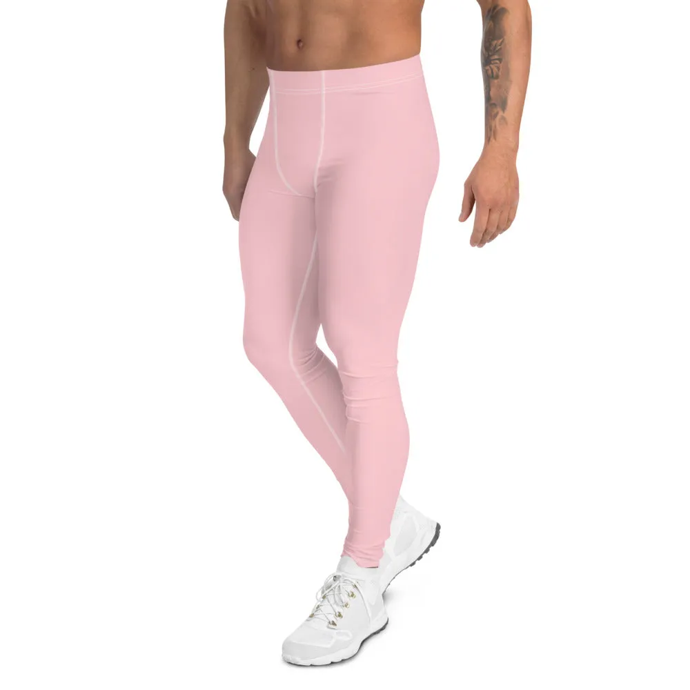 Light Pink Men's Leggings, Modern Pastel Solid Color Best Minimalist Gay Friendly Meggings-Made in USA/EU/MX