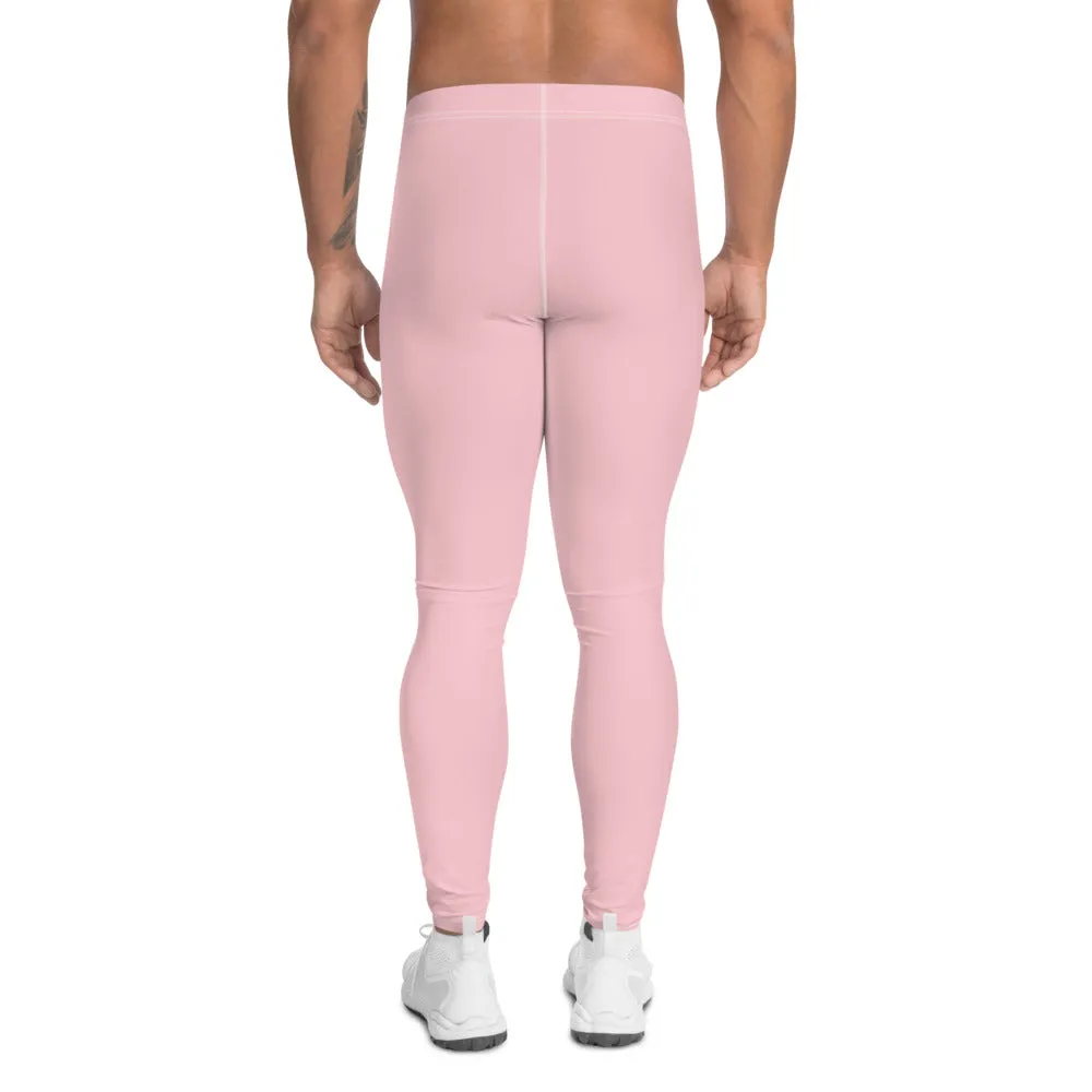 Light Pink Men's Leggings, Modern Pastel Solid Color Best Minimalist Gay Friendly Meggings-Made in USA/EU/MX