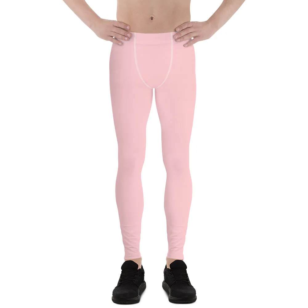 Light Pink Men's Leggings, Modern Pastel Solid Color Best Minimalist Gay Friendly Meggings-Made in USA/EU/MX