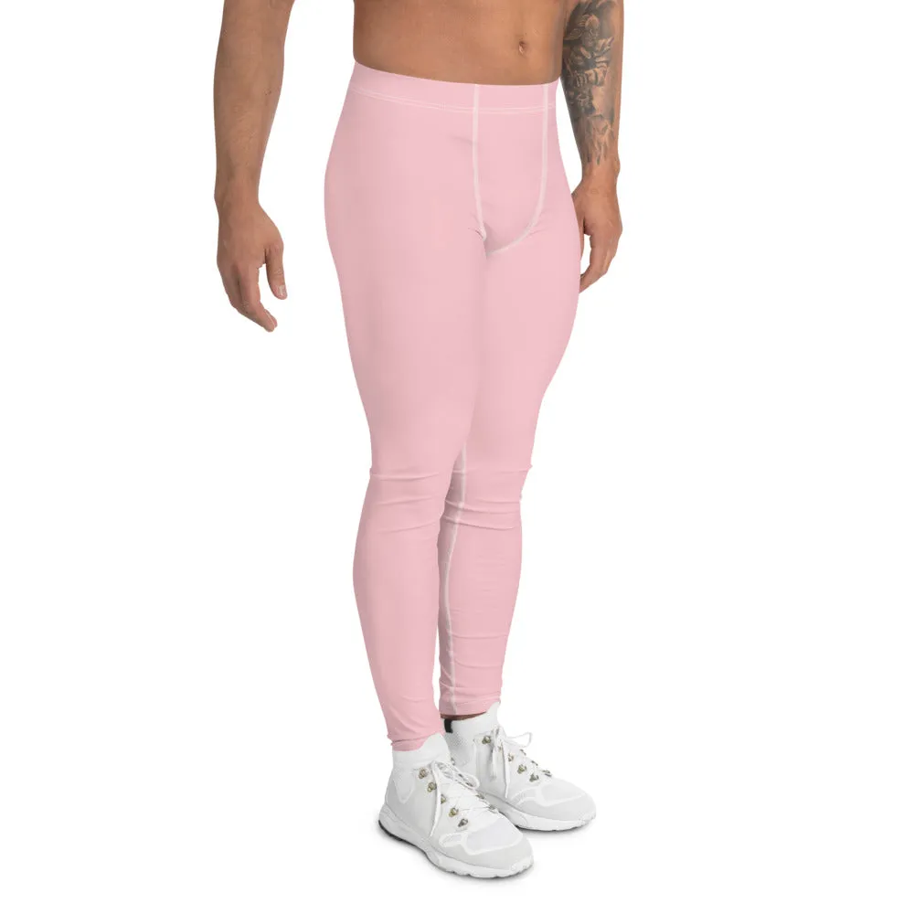 Light Pink Men's Leggings, Modern Pastel Solid Color Best Minimalist Gay Friendly Meggings-Made in USA/EU/MX