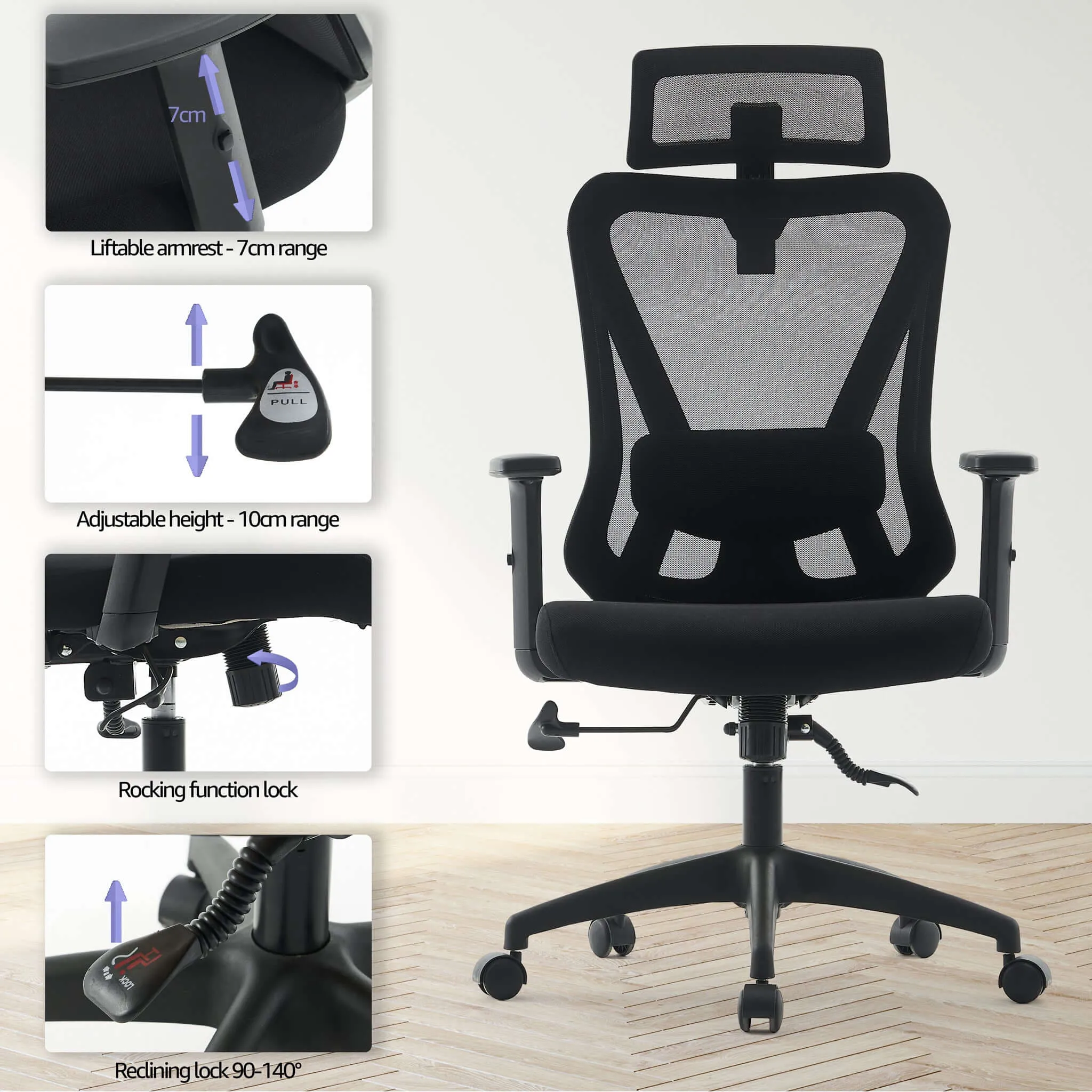 London Fully Adjustable Black Mesh Ergonomic Office Chair