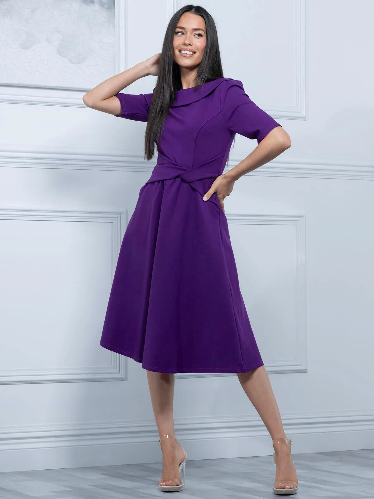 Maayan Fold Neck Dress, Purple