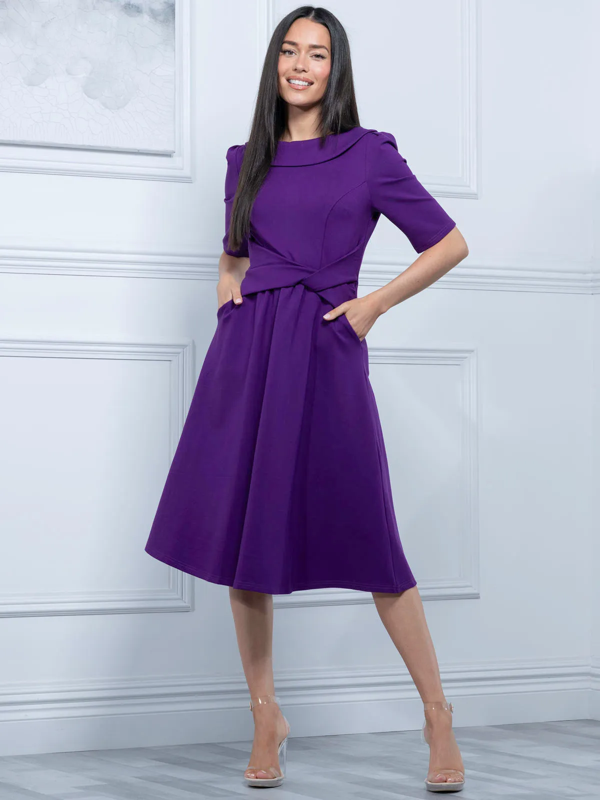 Maayan Fold Neck Dress, Purple