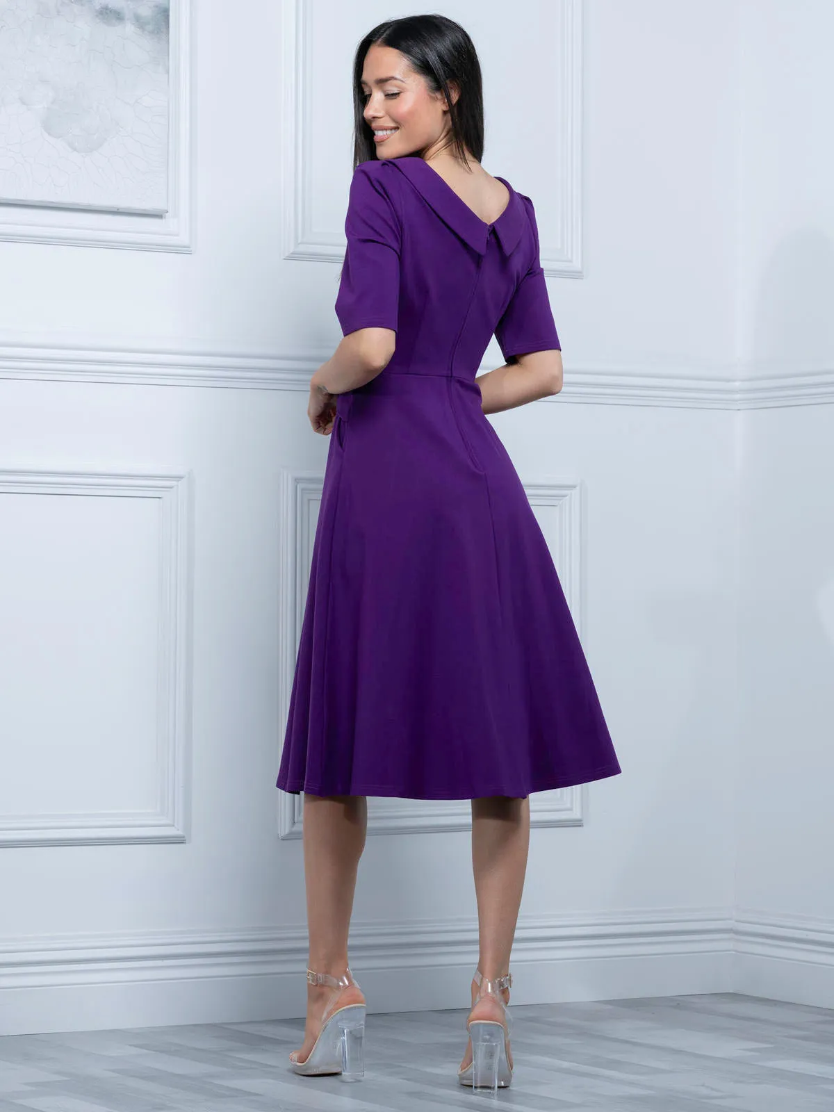 Maayan Fold Neck Dress, Purple