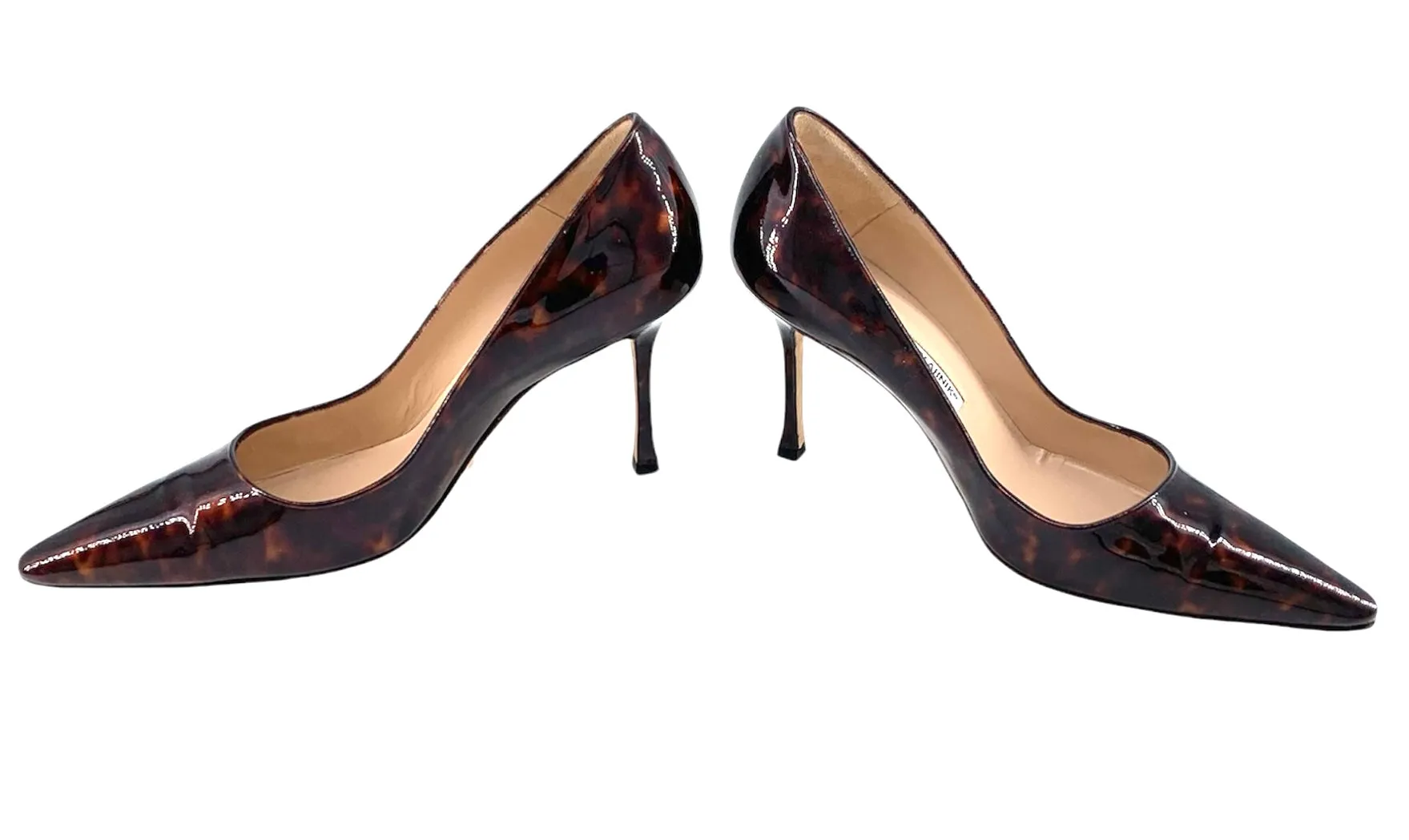 Manolo Blahnik Tortoise Shell Brown Vinyl Stilettos