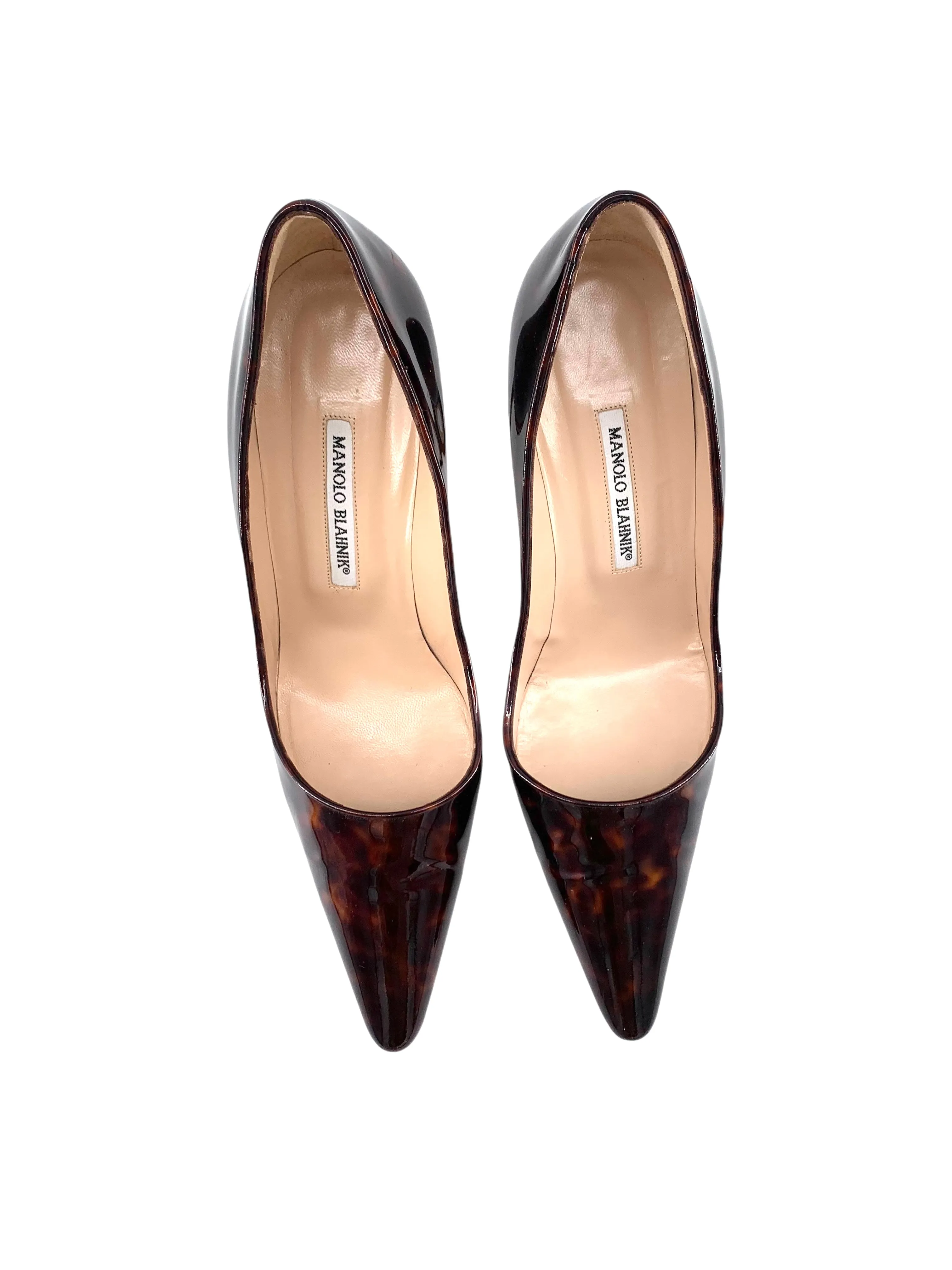 Manolo Blahnik Tortoise Shell Brown Vinyl Stilettos