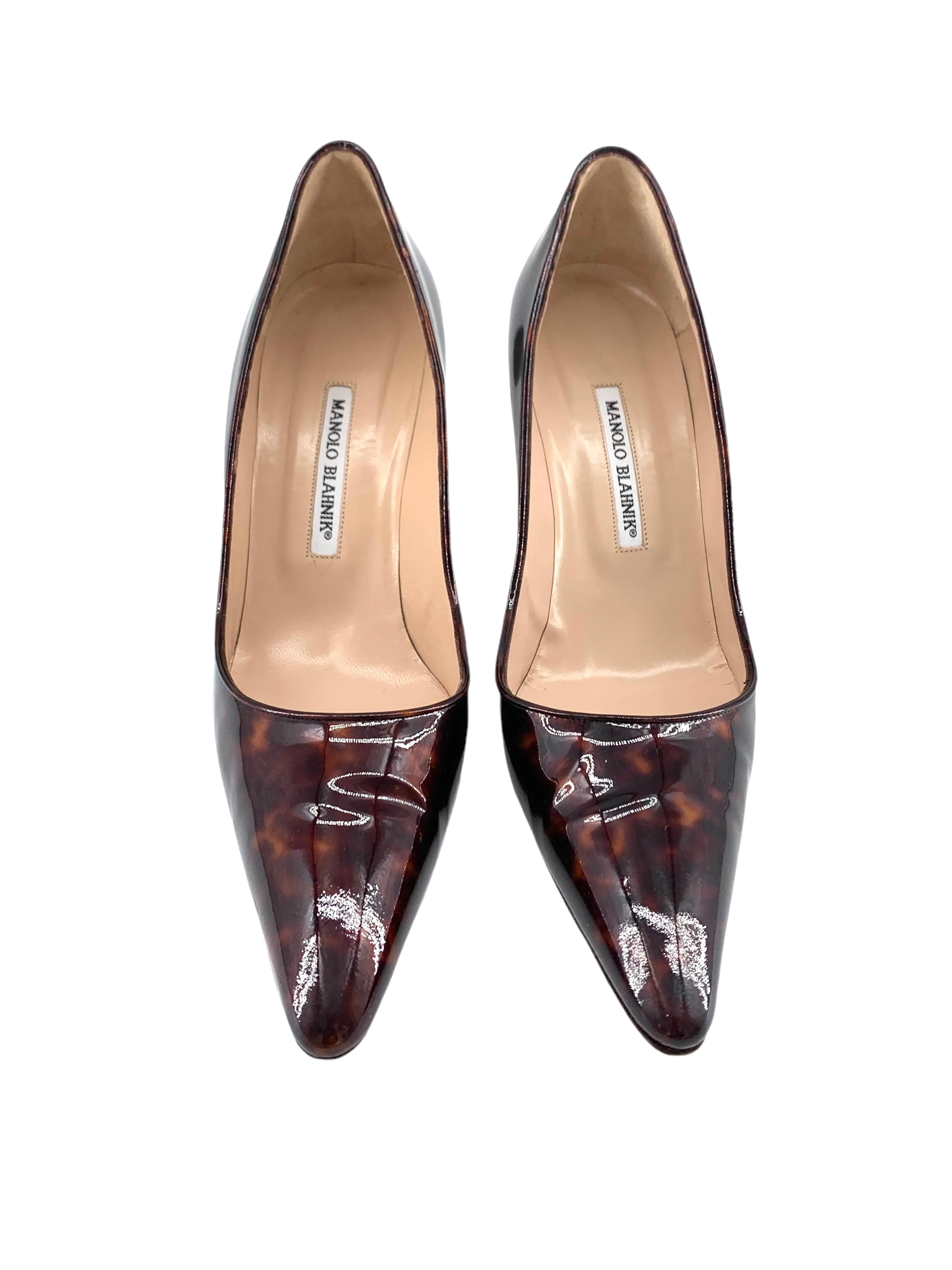 Manolo Blahnik Tortoise Shell Brown Vinyl Stilettos