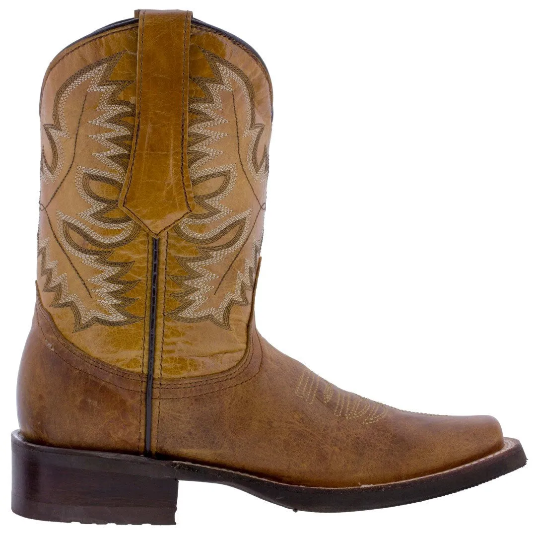 Mens Honey Brown Western Leather Cowboy Boots - Square Toe