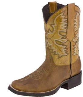 Mens Honey Brown Western Leather Cowboy Boots - Square Toe