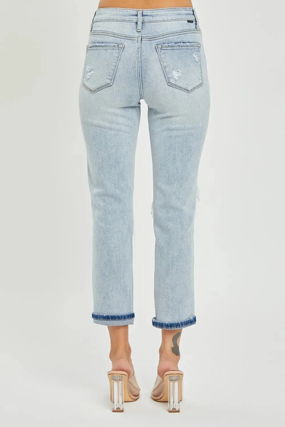 Mid-Rise Sequin Patched Jeans