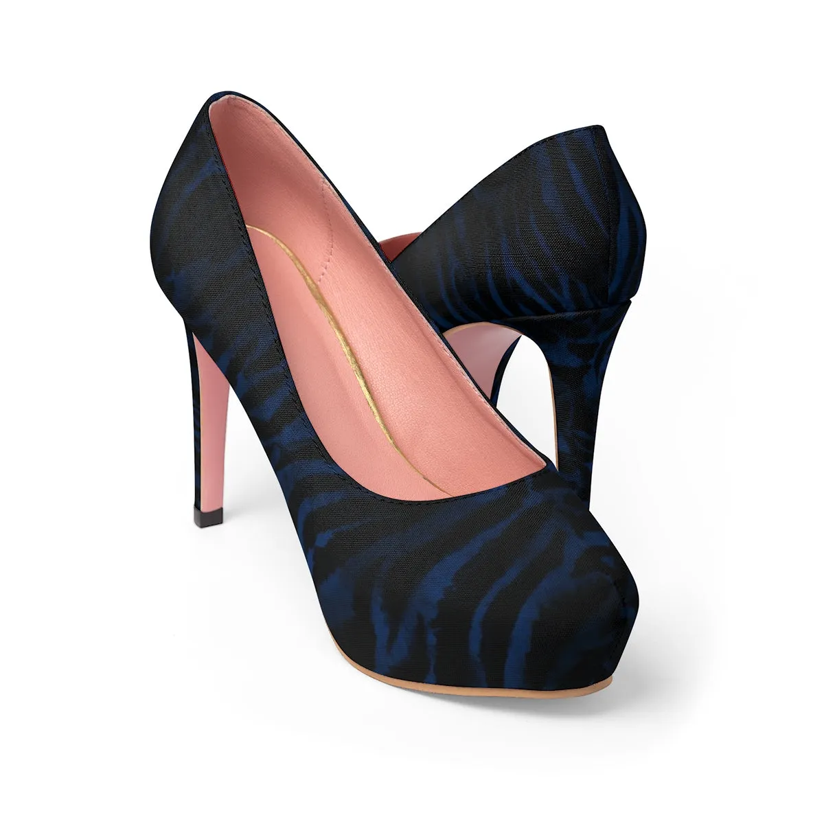 Navy Blue Warrior Tiger Stripe Animal Print Women's Platform Heels (US Size: 5-11)