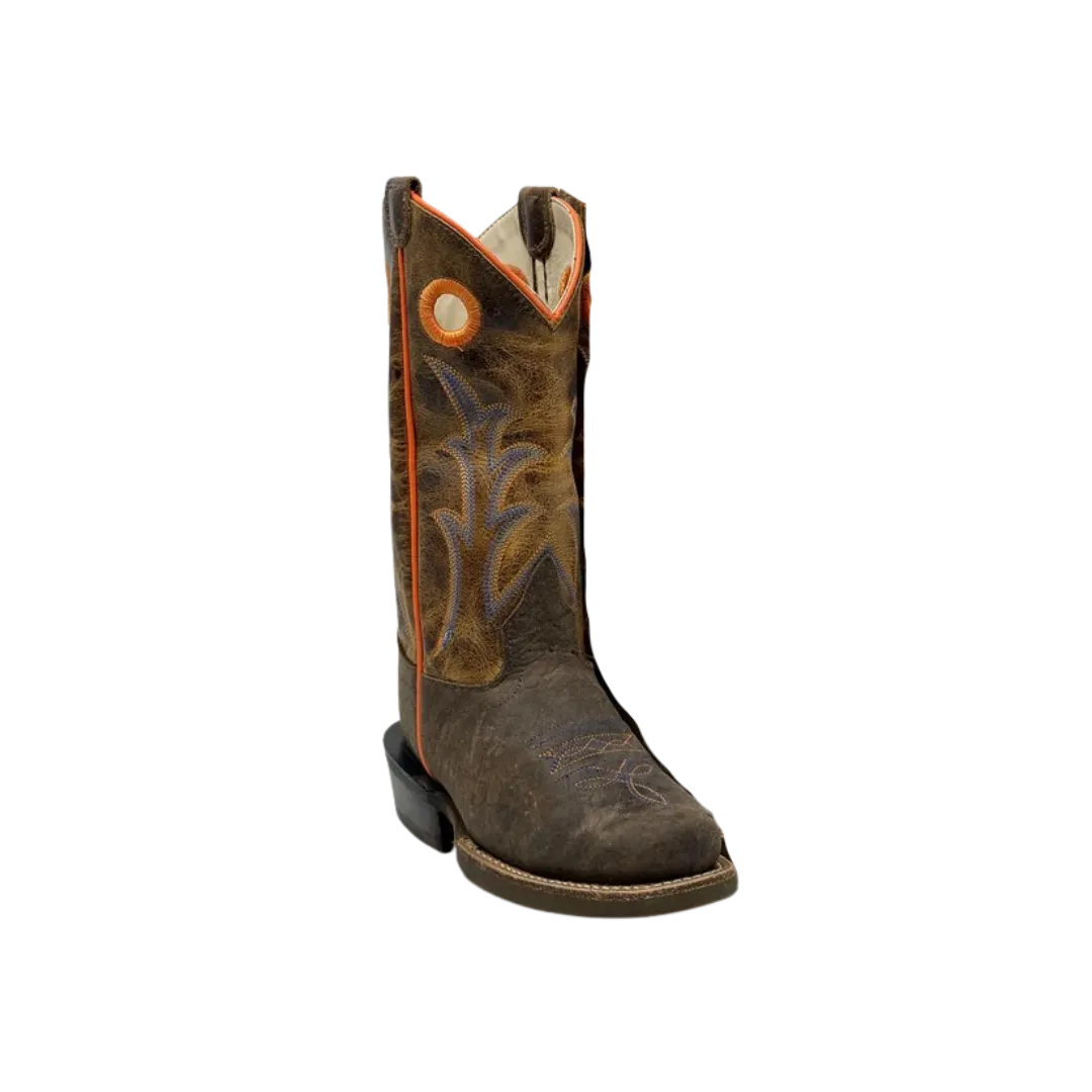 Old West Kid's Bullhide Orange Brown Boots