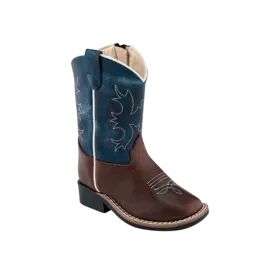 Old West Kid's Jama Burnt Brown Cactus Navy Boots