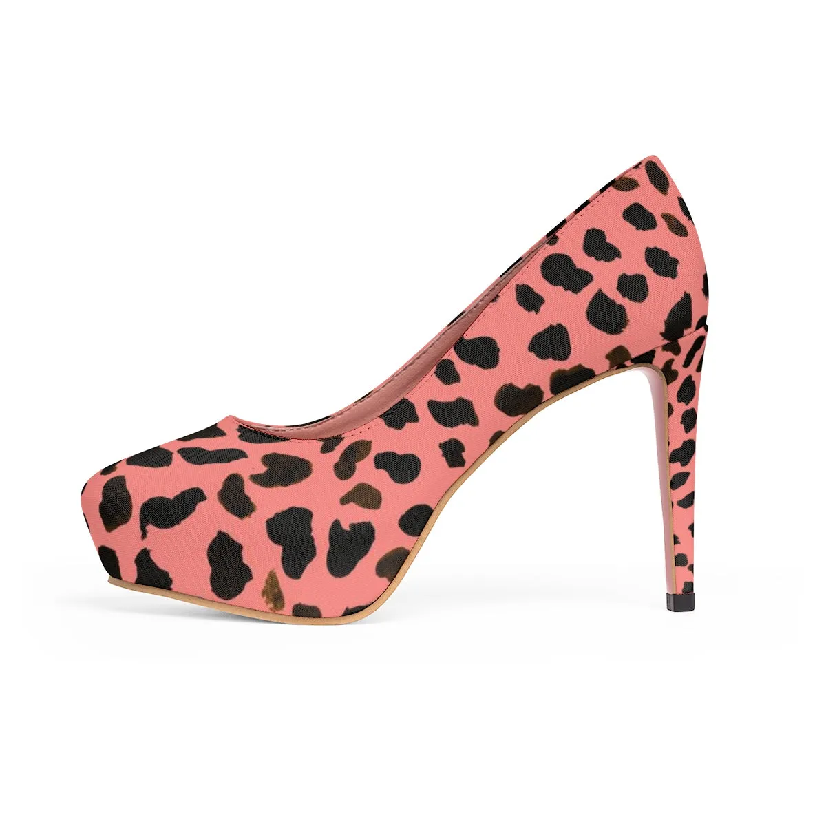 Peach Cow Print Women's Heels, Animal Print Luxury 4" Platform Heels Pumps Stilettos