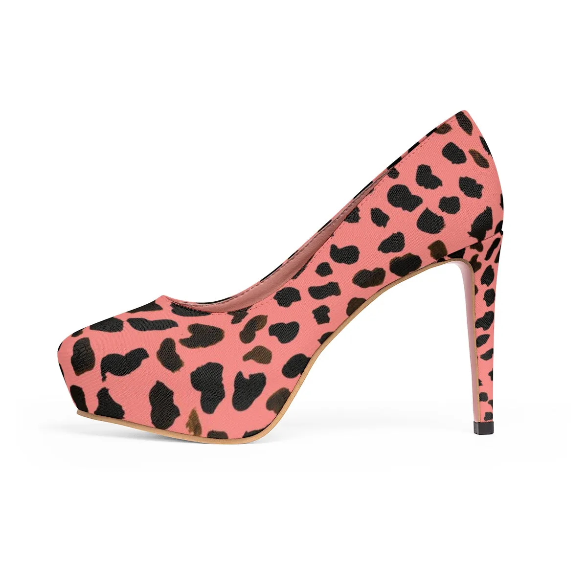 Peach Cow Print Women's Heels, Animal Print Luxury 4" Platform Heels Pumps Stilettos