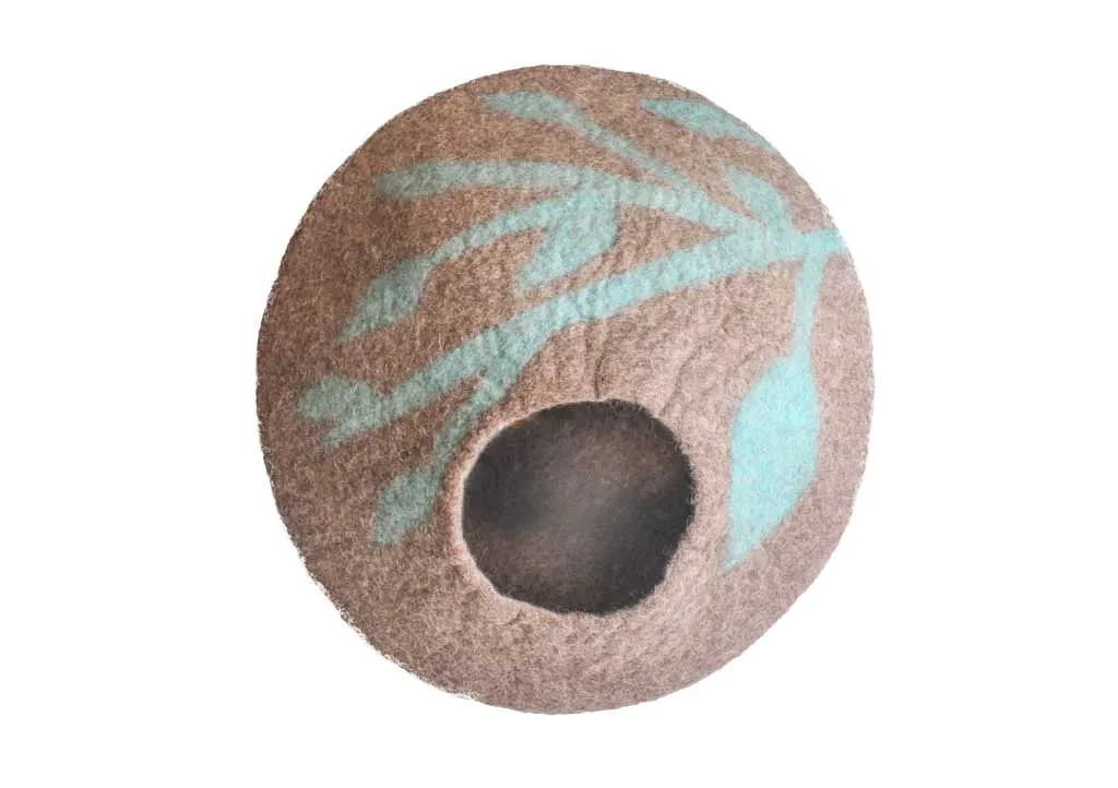 Round Soft and Warm Grey Felt Cat House, Cat Nap Cocoon