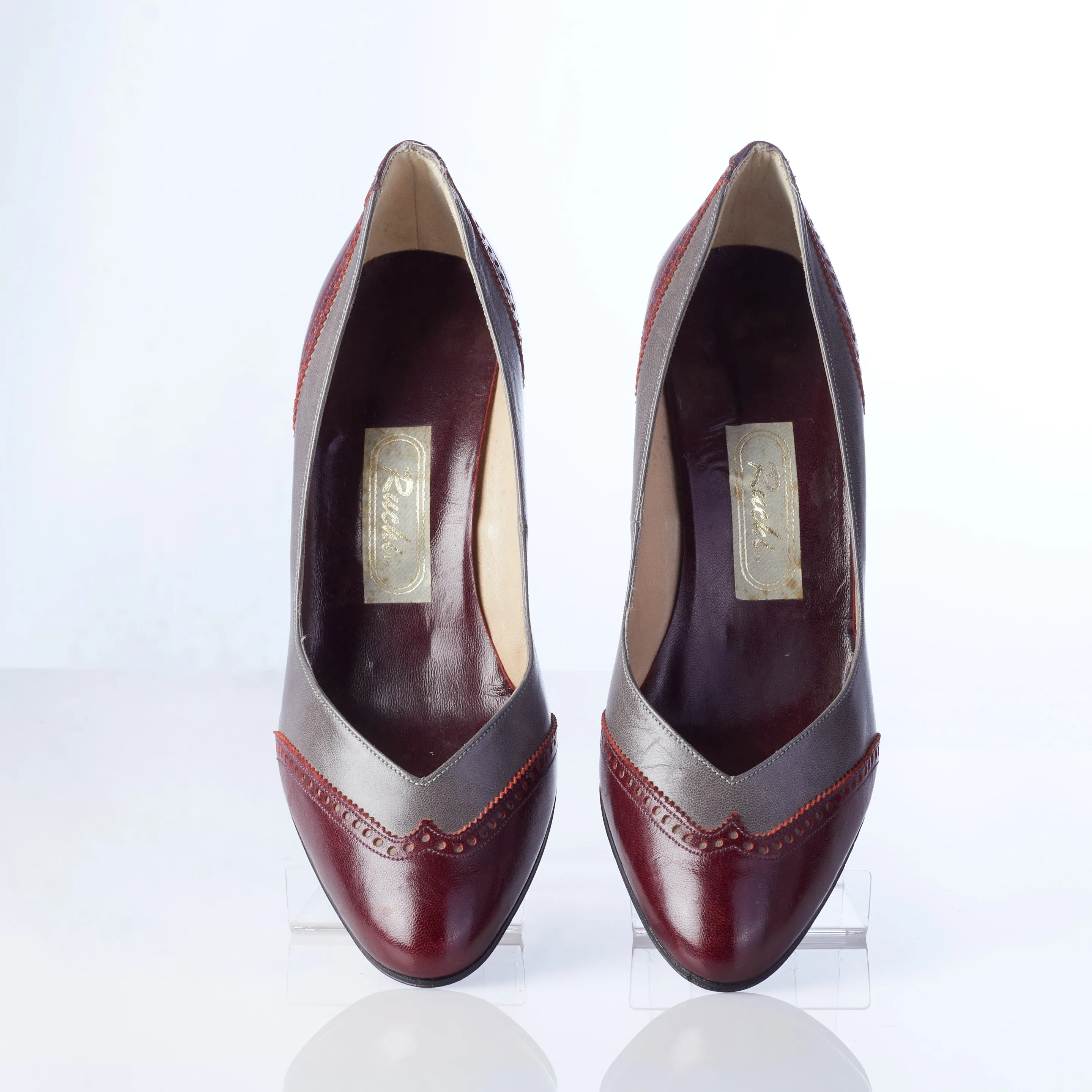 Ruchi 2 Tone Heels Burgundy and Grey Stunning Size 5.5