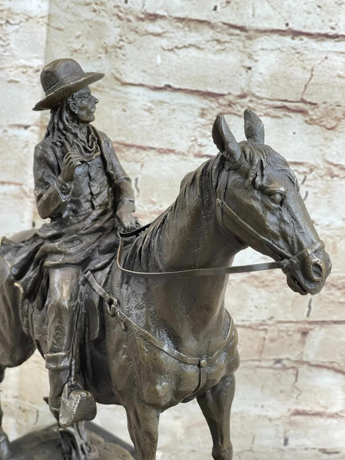 Signed Western Cowboy with Gorgeous Horse Bronze Statue Art Decor Wild West