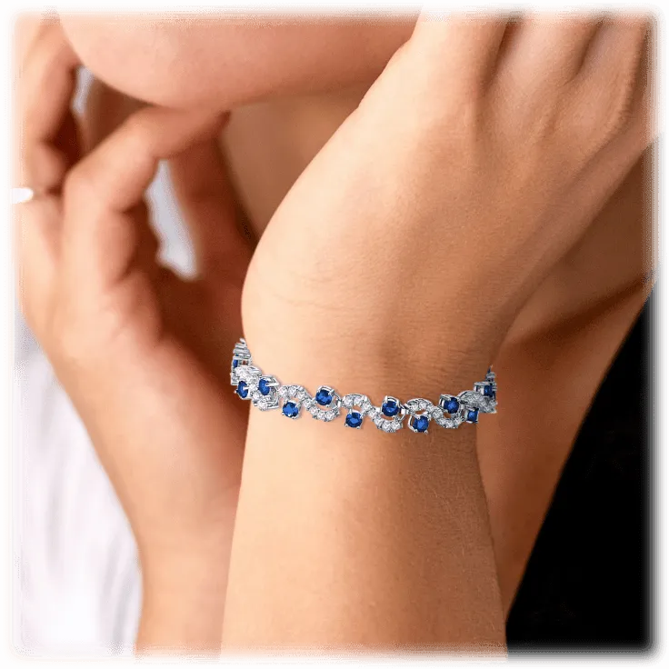 Tennis Bracelet for Women with Round Cut Sapphire and White Diamond Cubic Zirconia