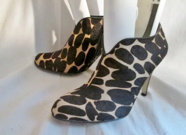 Womens NINE WEST FUR Animal Print LEATHER Stiletto Shoes LEOPARD 6.5 Bootie