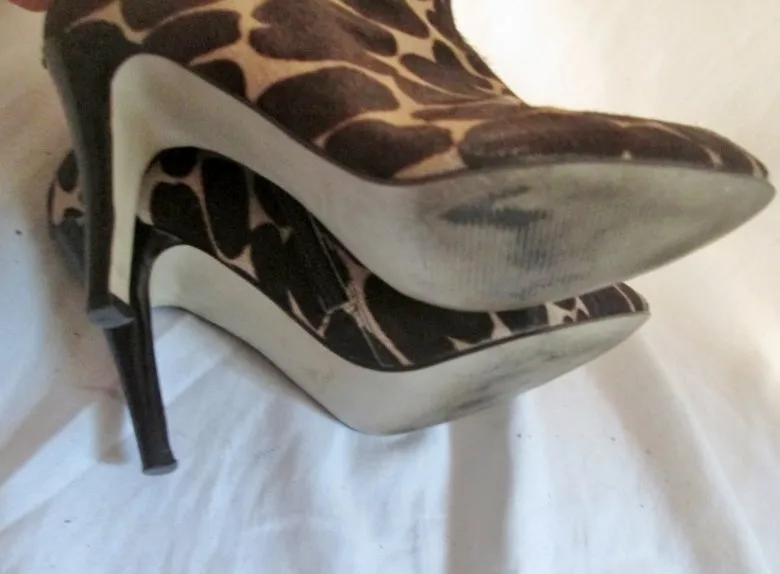 Womens NINE WEST FUR Animal Print LEATHER Stiletto Shoes LEOPARD 6.5 Bootie