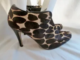 Womens NINE WEST FUR Animal Print LEATHER Stiletto Shoes LEOPARD 6.5 Bootie